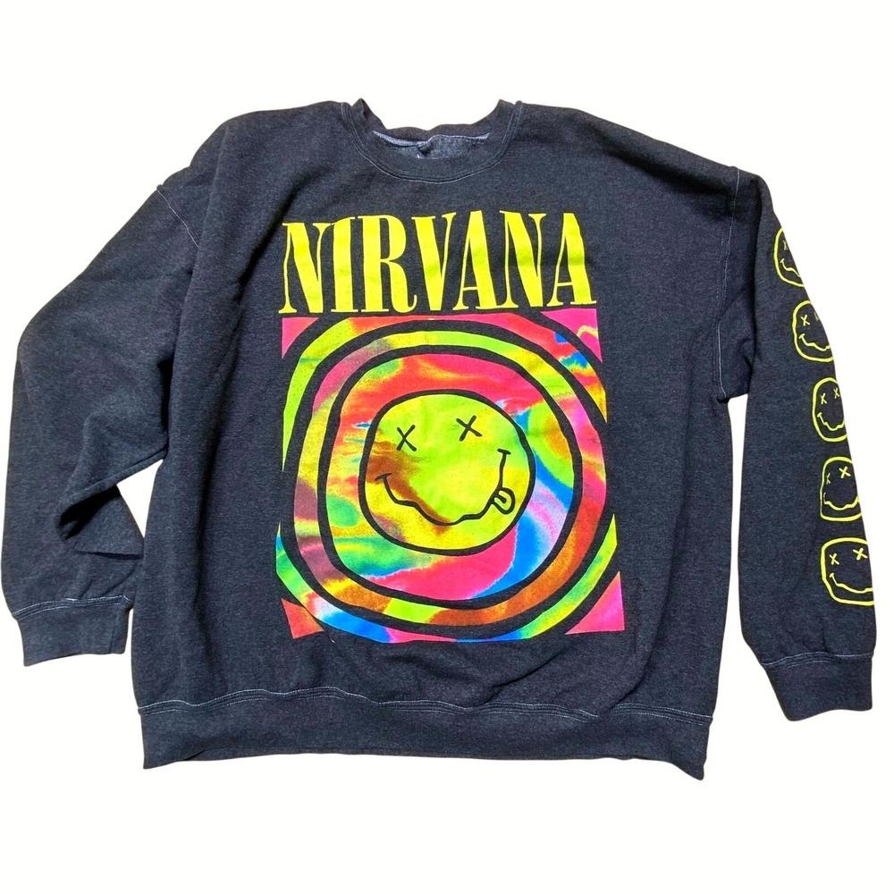 Nirvana Gray Crewneck Sweatshirt Men's Small Medium Graphic‎ Band Pullover